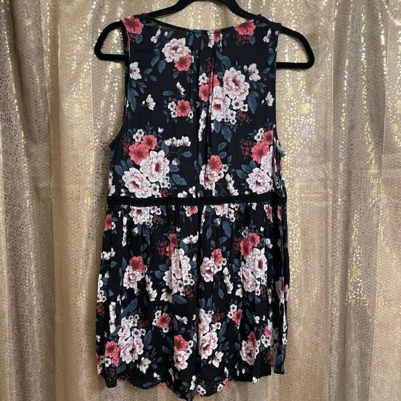 Torrid Black Pink Blue Floral V Neck Button Down Tunic Style Tank, 00 M/L - Picture 2 of 5